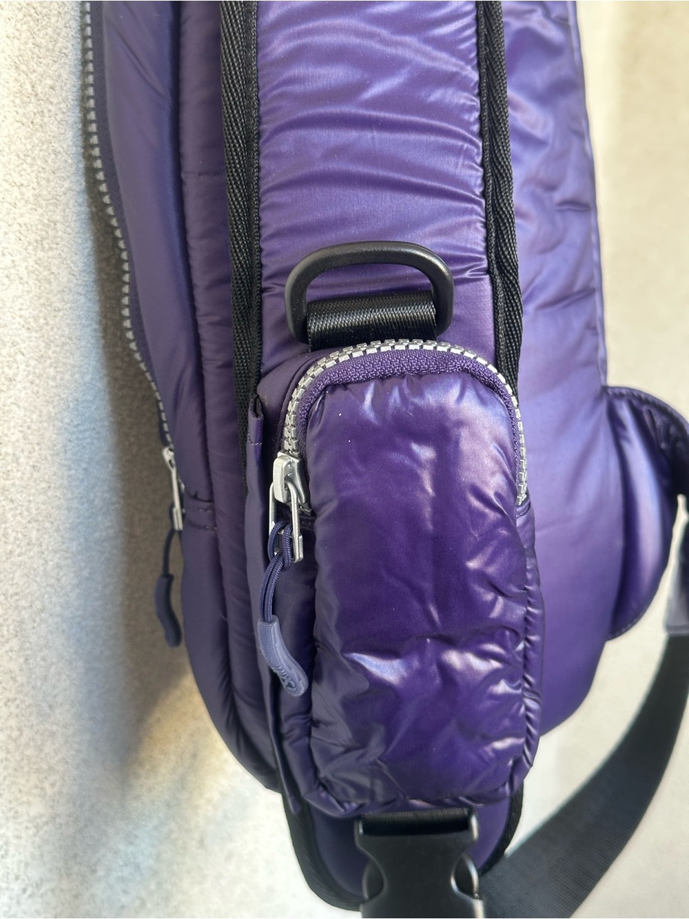 iSkin Purple Puffer Sling Bag Crossbody Backpack Padded Tablet Sleeve - Picture 4 of 5